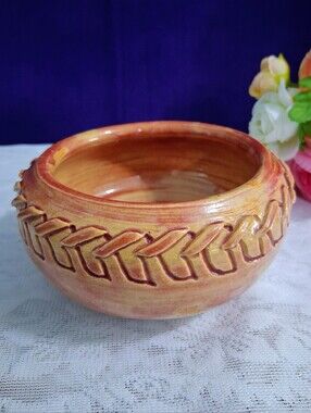 Vintage Mid-Century Signed R. Taneri '45 Braided Art Pottery Bowl